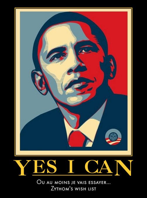 Affiche parodie politique avec portrait et texte Zythom's wish list