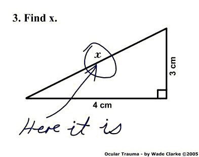 Problème de géométrie : triangle rectangle avec base 4cm, hauteur 3cm, angle x à trouver