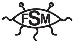 Logo FSM : soucoupe volante stylisée avec antennes et lettres FSM