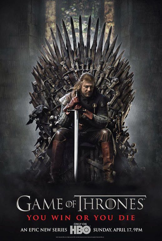 Affiche promotionnelle du Trône de Fer montrant un personnage sur le trône de fer
