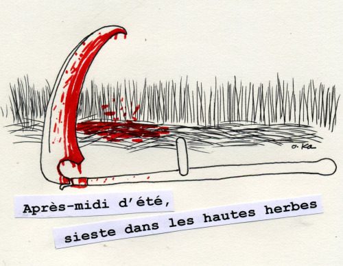 Illustration faux rouge, texte : Après-midi d'été, sieste dans les hautes herbes