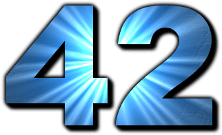Chiffres "42" stylisés en bleu luminescent avec effet de rayons lumineux