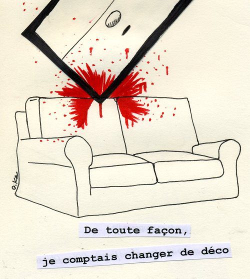 Dessin BD : canapé qui explose, « De toute façon, je comptais changer de déco »