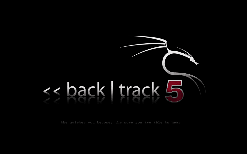 Logo BackTrack 5 avec dragon blanc sur fond noir et texte