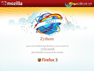 Affiche Firefox 3 pour le record mondial de téléchargement le 17/6/2008