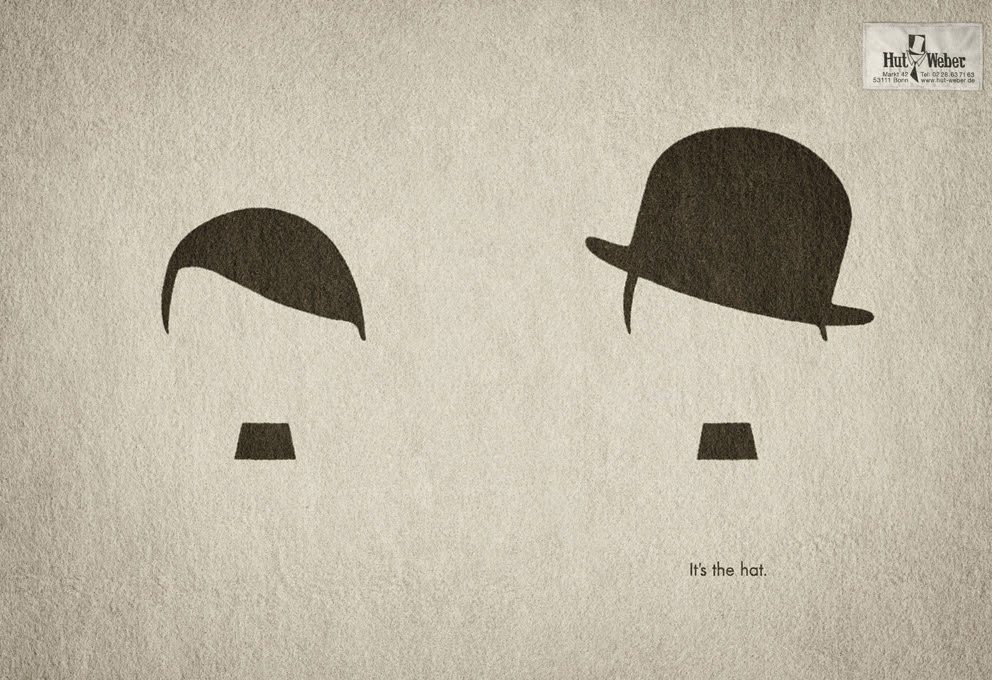 Deux silhouettes avec chapeaux différents et la phrase It's the hat